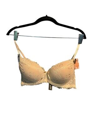 NWT Rene Rofe Size 36C Lingerie Lace Bra Nude Beige PushUp Adjustable Straps